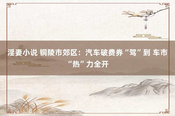 淫妻小说 铜陵市郊区：汽车破费券“驾”到 车市“热”力全开