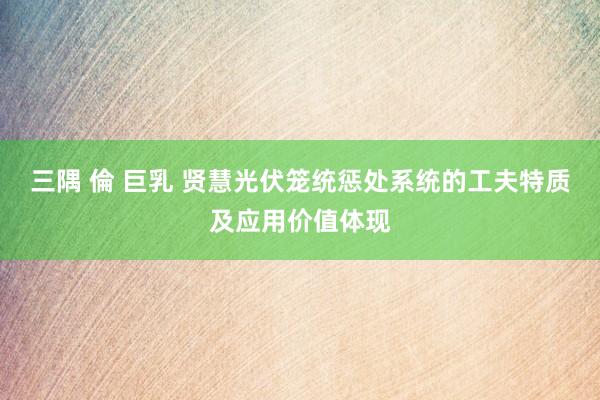 三隅 倫 巨乳 贤慧光伏笼统惩处系统的工夫特质及应用价值体现